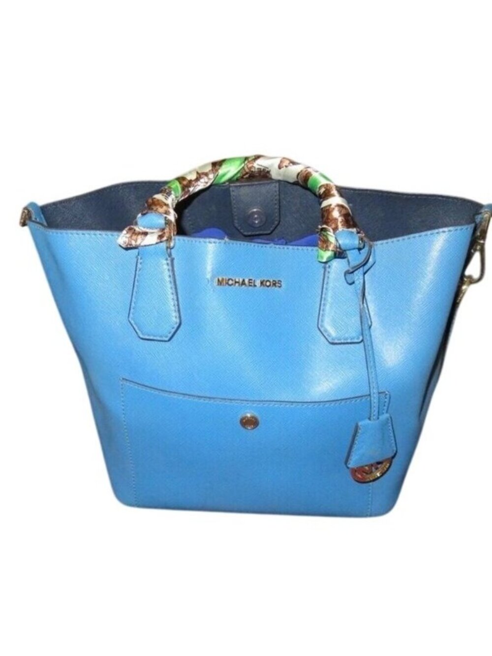 Michael Kors Baby Blue Saffiano Leather Tote Crossbody Handbag Satchel Purse